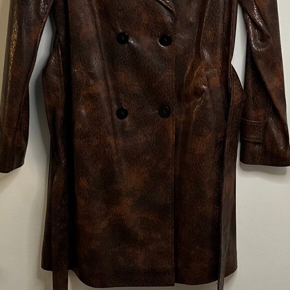 Joseph Ribkoff Brown Faux Leather Belted Double-Breasted Coat Size M - Picture 10 of 11